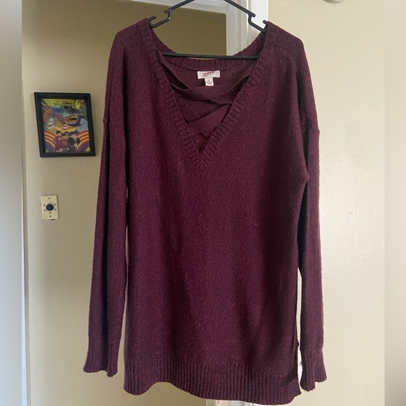 Arizona Jean Company, dark purple sweater with criss cross front, size XXL - Picture 1 of 1